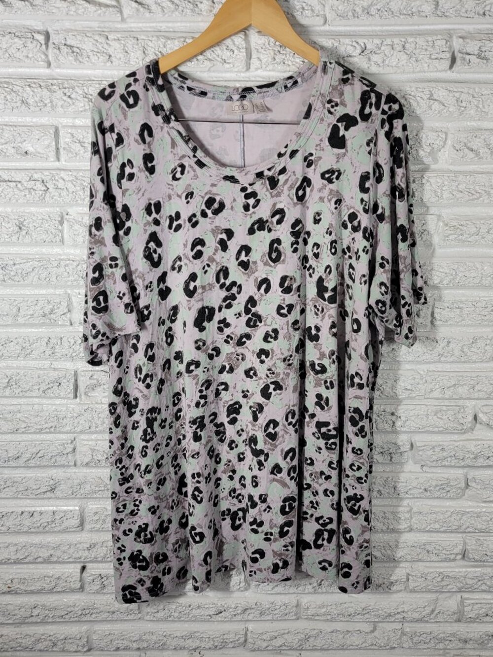 LOGO Lori Goldstein Womens 3X Animal Print Short Sleeve Tunic Shirt ANI44E